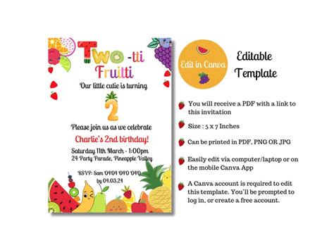 Two Tti Fruitti 2nd Birthday Invitation Etsy