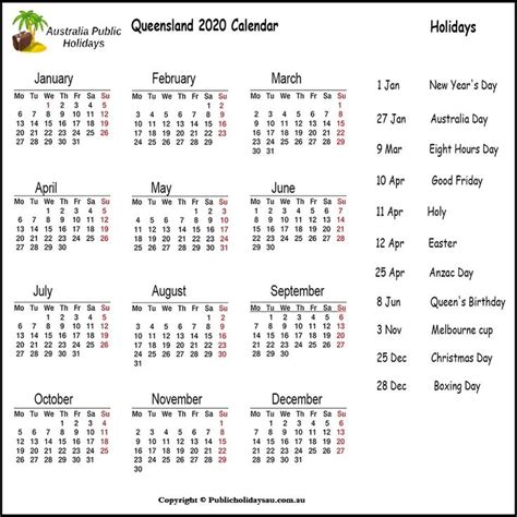 Free Tasmania Public Holidays School Holiday Calendar National