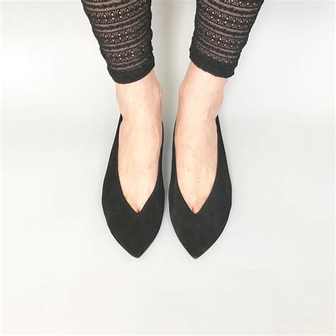 Ballet Flats Shoes In Black Italian Leather Pointy Shoes Etsy