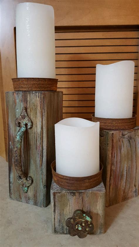Barnwood Look Candle Holders Barn Wood Projects Wood Crafts Diy