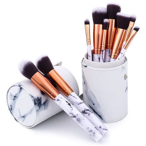 Makeup Brush Sets 10 Pcs Marble Makeup Brushes White With