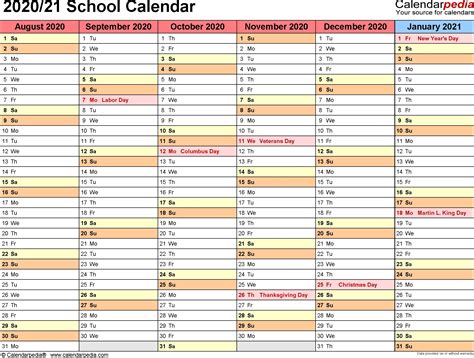 Blank School Year Calendar 2020 20 Editable Calendar Template Printable