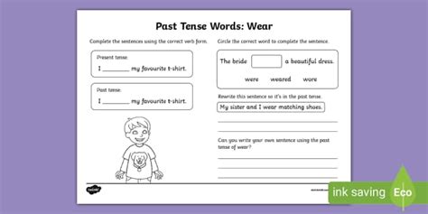 Past Tense Words Wear Worksheet Teacher Made Twinkl