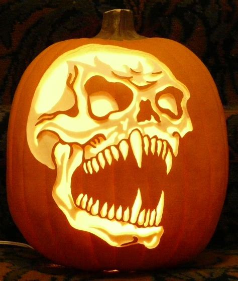 fang skull pattern by i carved on a foam pumpkin pumpkin carving pumpkin