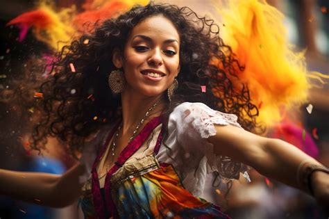 premium ai image a beautiful latin woman dancing celebrating hispanic heritage month colombian