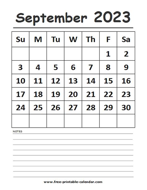 2023 Calendar September Printable Free Printable