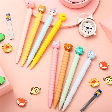 Cute Mechanical Pencils With Animal Erasers And Pencil Refills 05mm