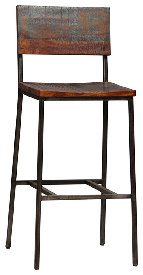 Reclaimed Wood And Iron Bar Stool Industrial Bar Stools And Counter
