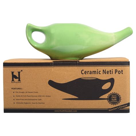 Ceramic Neti Pot Green Color, Comfortable Spout for Nasal Wash with 5