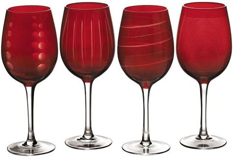 Mikasa Cheers Ruby Set Of 4 Wine Glasses Brilliant Ruby Red With A
