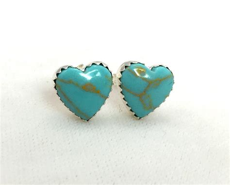 Turquoise Heart Stud Earrings Reconstituted Turquoise