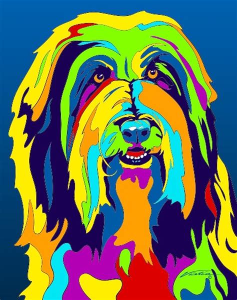 Multi Color Bearded Collie Dog Breed Matted Prints And Canvas Giclées