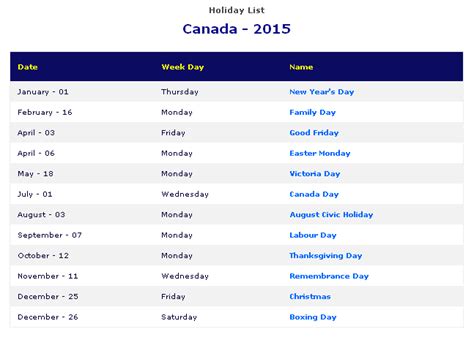 Canada 2015 Printable Holiday Calendar Printable Hub