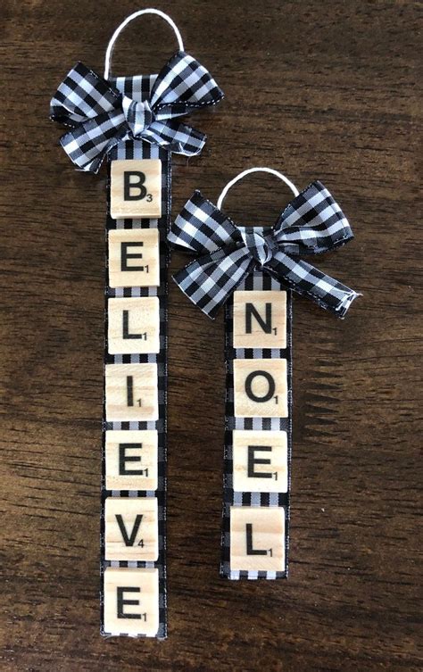 Personalized Scrabble Tile Christmas Ornaments Black And White Etsy