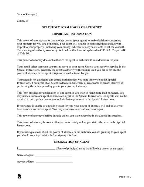 Georgia Printable General Power Of Attorney Forms Free Printable Forms Free Online