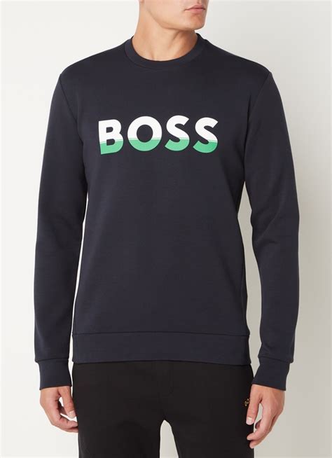 Hugo Boss Salbo Sweater Met Logoprint • Donkerblauw • De Bijenkorf
