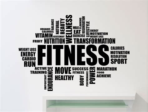 Fitness Motivation Word Cloud Wall Sticker Gym Quote Sports
