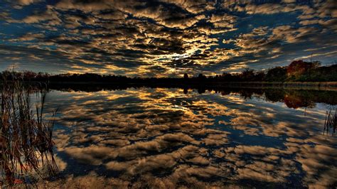 Nature Landscape Sunset Clouds Trees Water Summer Lake