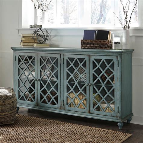 Mirimyn Antique Teal Accent Cabinet W 4 Doors By Signature Design By