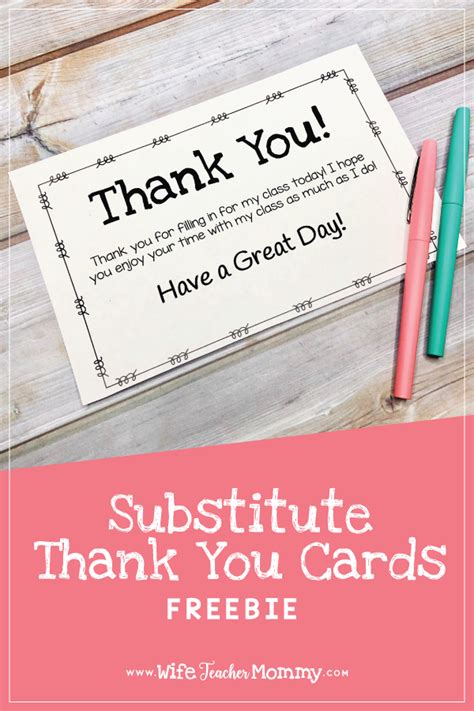 Substitute Thank You Cards Freebie Wife Teacher Mommy Teacher Thank