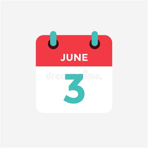 Flat Icon Calendar 3 Of June Date Day And Month Stock Vector