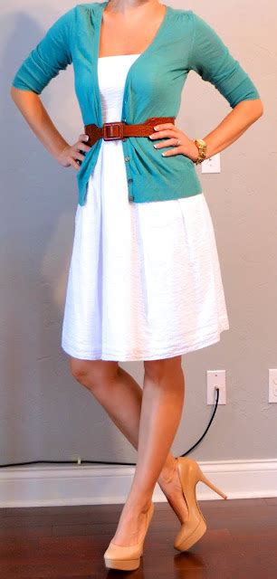 outfit post white dress teal cardigan outfit posts