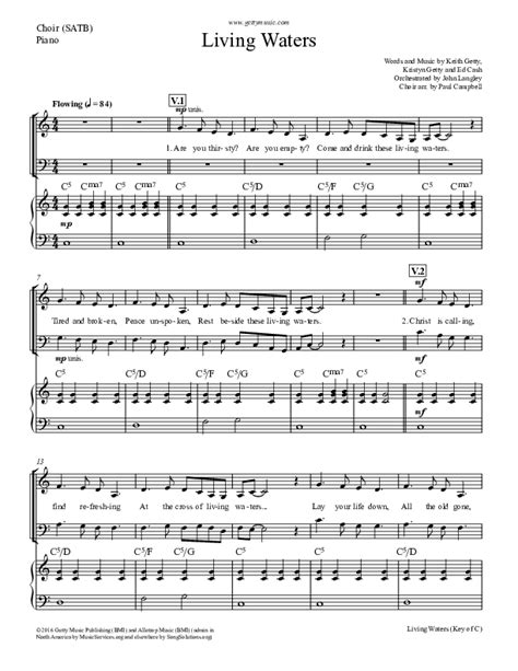 Living Waters Sheet Music Pdf Keith And Kristyn Getty Praisecharts