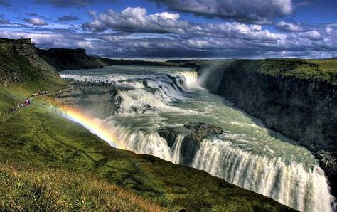 Gullfoss Golden Falls Iceland Waterfall Nature Rainbow Clouds