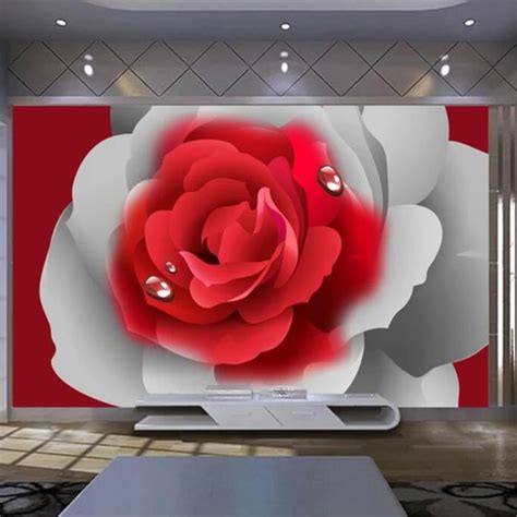 Beibehang Custom Wallpaper 3d Mural Romantic Red Rose Tv Background