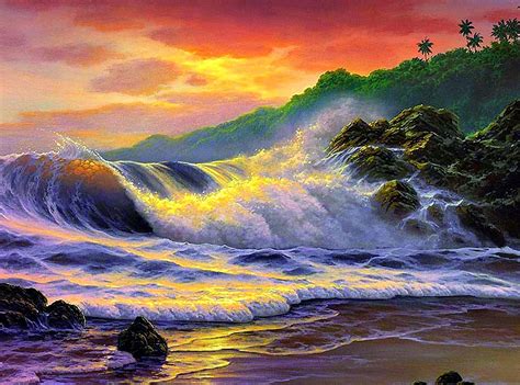 Download Orange Color Sunset Tropical Wave Coastline Beach Ocean