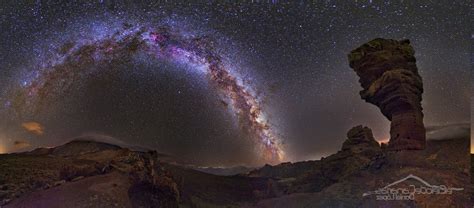 Sky Stars Desert Landscape Rock Formation Night Milky Way Canary