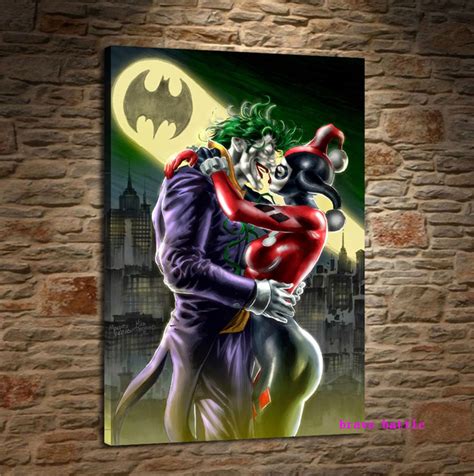 Harley Quinn And Joker Kissing Canvas Painting Print Living Room Home