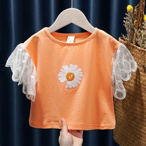 1 6 Years Kids Girl T Shirt Summer Daisy Print Top Clothes Girl Cotton