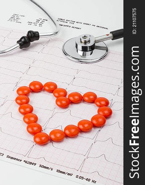 Heart Of Pills And Stethoscope On Ecg Free Stock Images Photos