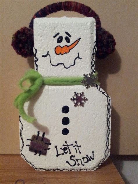 Left Over Paver Blockturned Snowman Brick Crafts Painted Bricks