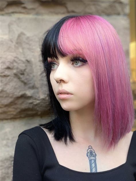 Half Pink Half Black Hair Hair Hair Styles Half And Half Hair