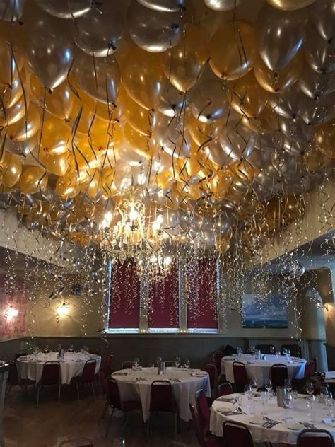Gold And Silver Balloon Ceiling Big Party In 2019 Balloon Ceiling