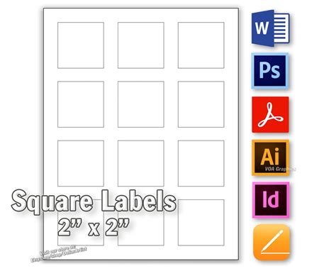 Templates For Avery 22806 Square Labels 5 Formats 2 X Etsy