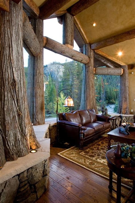 Big Cabin Glass Forest Trimless Floor To Ceiling Glass Window For Log Homes
