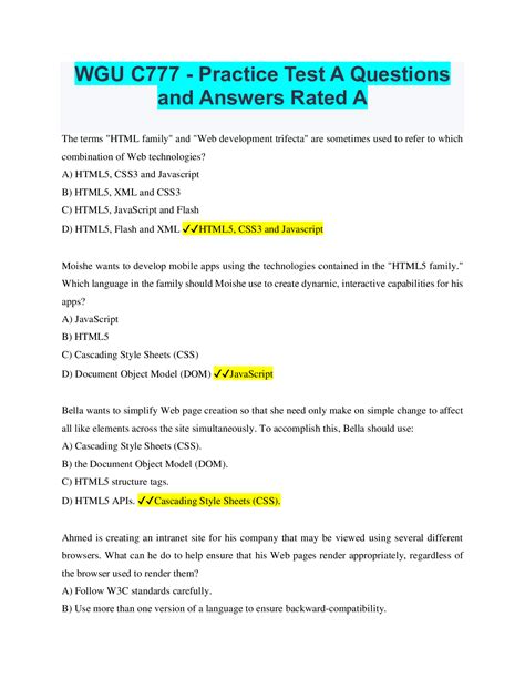 Wgu C777 Practice Test A Questions And Answers Rated A
