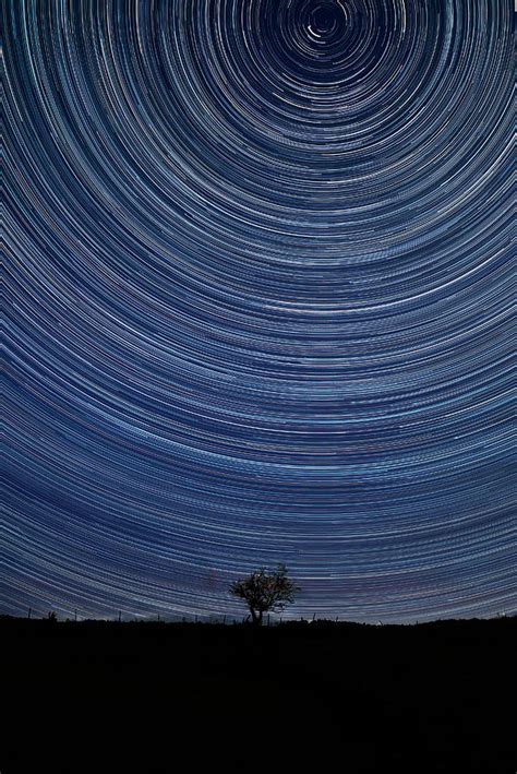 Digital Composite Image Of Star Trails Around Polaris With Beaut