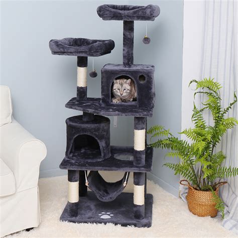 Large space:this cat condo will be large enough for your big cat, fun enough for your little one, multiple scratching posts are covered by natural sisal ropes, several layers layout which is perfect. 57 inches Multi-Level Cat Tree with Cozy Perches, Stable ...