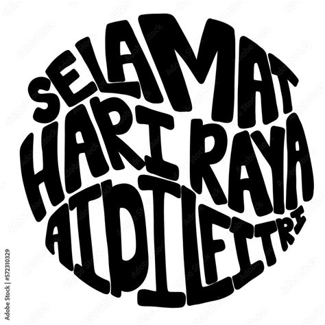 Selamat Hari Raya Aidilfitri Round Style Doodle Text Eid Fitri Stock