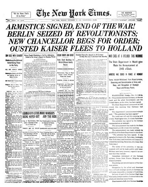 [november 11th 1918] front page of the new york times on armistice day 100yearsago