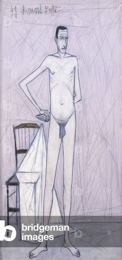 Image Of Standing Nude Man Oil And Pencil On Canvas By Buffet Bernard
