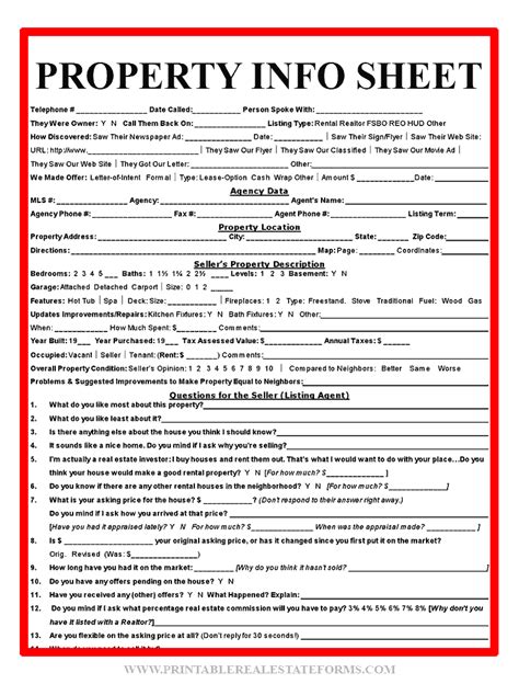 Pdf Free Printable Property Information Sheet Template