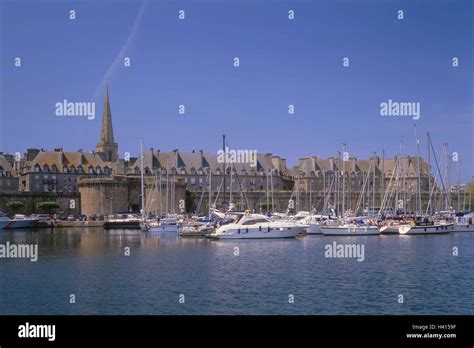 France Brittany Saint Malo Town View Harbour Sailing Ships Europe