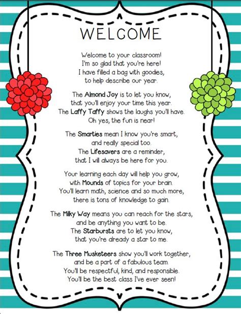 Welcome Poem Goodie Bag Poem For Back To School My Classroom