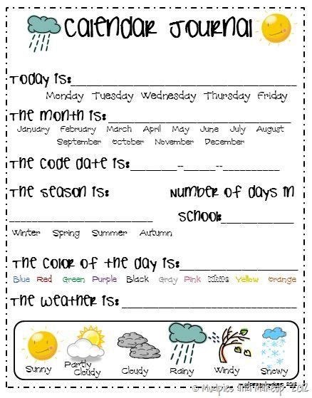 Calendar Worksheet For Kindergarten