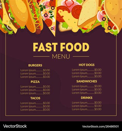 Fast Food Menu Template Restaurant Brochure Tako Vector Image